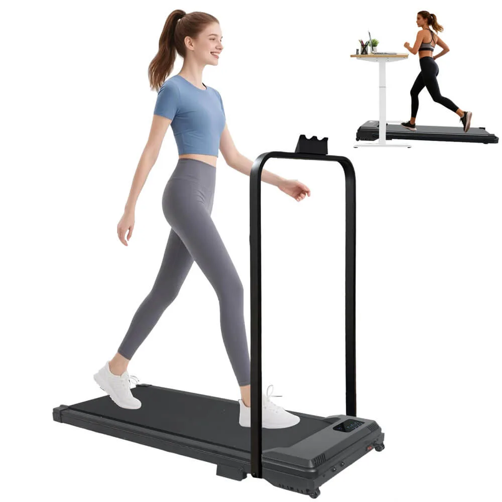 Holding the handrails for support